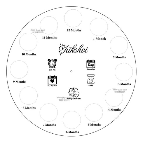One Year Baby Details with Month insert sheet - Round Frame
