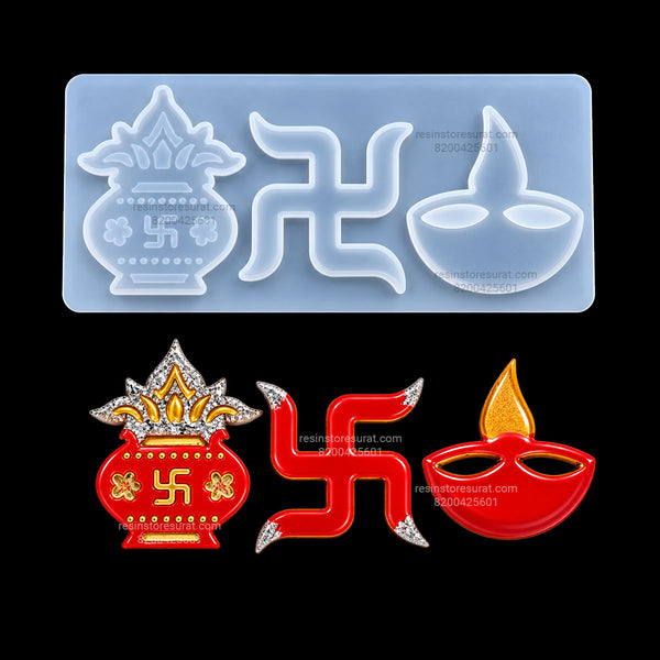 3 Cavity Diwali Mould | Kalash Mould | Swastik Mould | Diya Mould