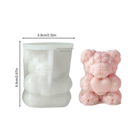 Big 3D Rose Teddy With Heart Candle Mould Handmade - 095