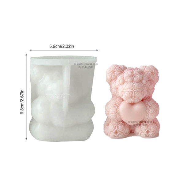Big 3D Rose Teddy With Heart Candle Mould Handmade - 095