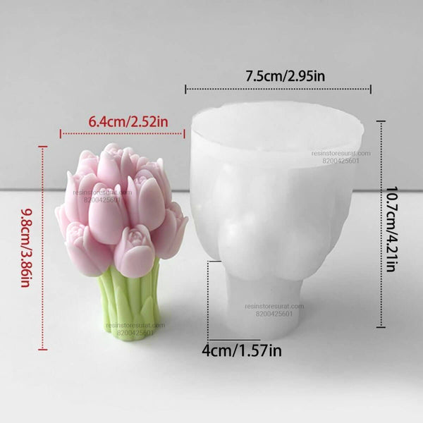 3D Tulip Bouquet Candle Mould Handmade - 242