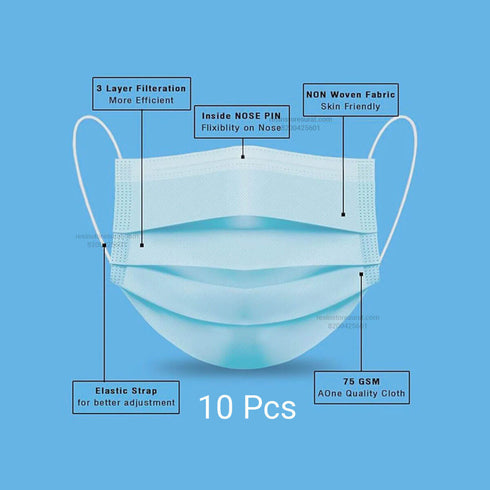 3 Layer Face Mask - 10 Pcs