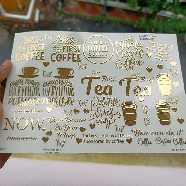 Tea / Coffee Embossed Sticker Sheet - A5