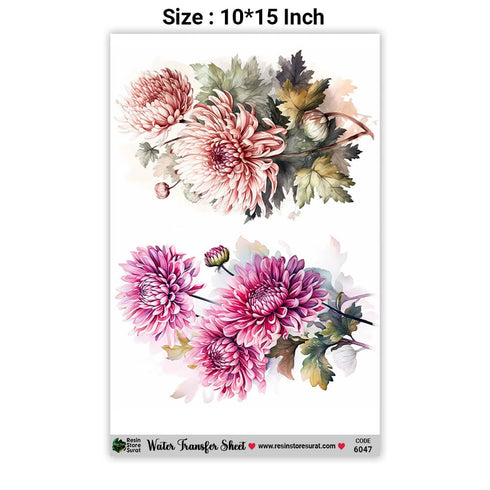 A4 Flower Water Transfer Sticker - 6047