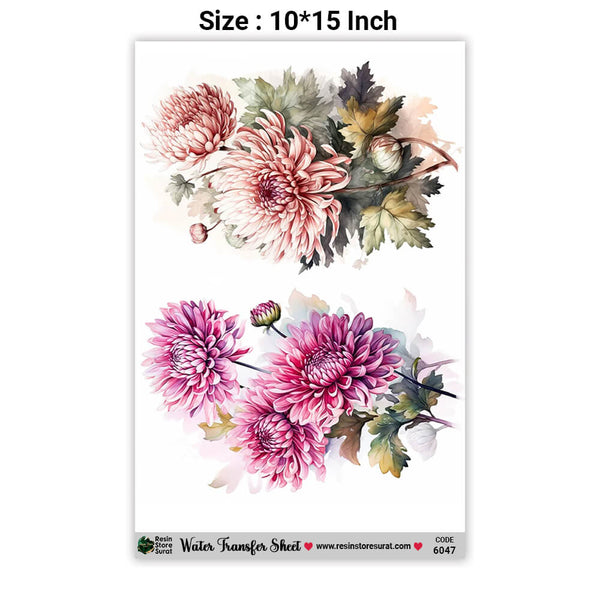 A4 Flower Water Transfer Sticker - 6047
