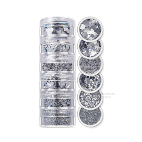 6 in 1 glitter & Holo chunk Silver - SG01