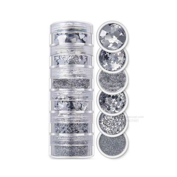 6 in 1 glitter & Holo chunk Silver - SG01