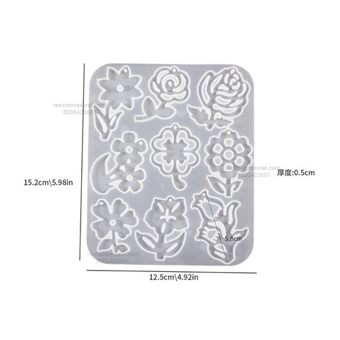9 in 1 Flower Pendant, Jewelry, Keychain, Earring Silicone Mold - FP2