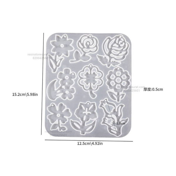 9 in 1 Flower Pendant, Jewelry, Keychain, Earring Silicone Mold - FP2