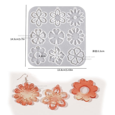9 in 1 Flower Pendant, Jewelry, Keychain, Earring Silicone Mold - FP3