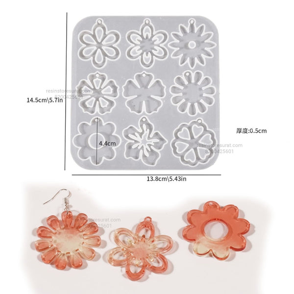 9 in 1 Flower Pendant, Jewelry, Keychain, Earring Silicone Mold - FP3