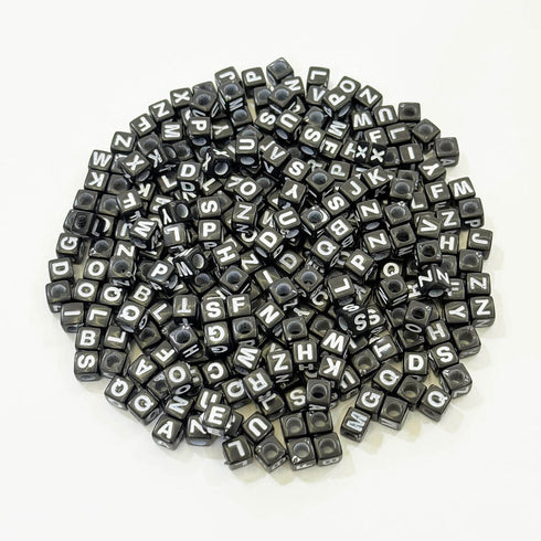 Alphabet Black White Square Beads
