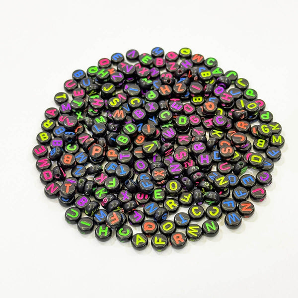 Alphabet Colorful Black Round Beads