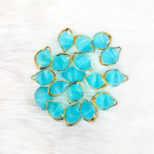 Aqua Blue Gold Border Leaf Petal N