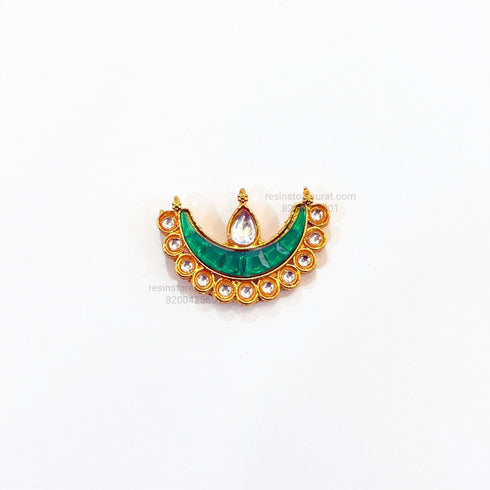 Big Diya Meenakari Kundan Beads Green golden Charm E1