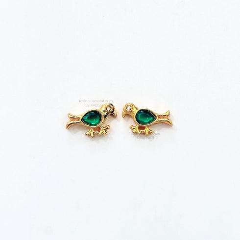 Bird Green Gold Charm B9 - 2 Pcs