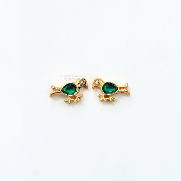 Bird Green Gold Charm B9 - 2 Pcs
