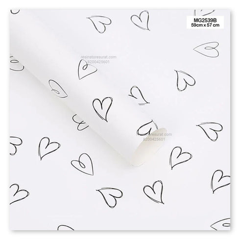 Heart Pattern White Flower Wrapping Paper Plastic Sheet - 39B(20 Sheet)