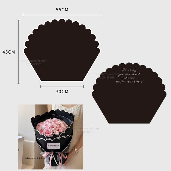 Black Petal Flower Wrapping Paper - 2580(10 Sheet)