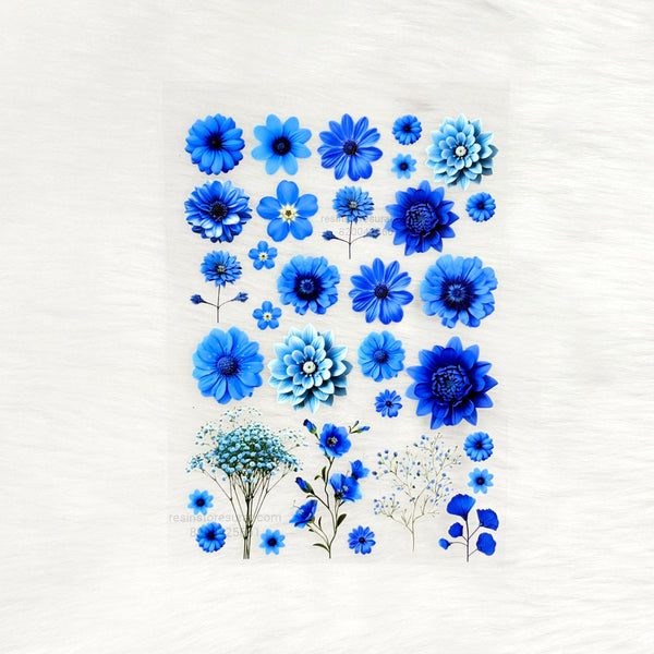 Blue Flower 3D UV Sticker Sheet - A6