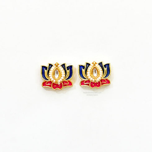 Blue Lotus Meenakari Red Leaf Gold Charm D24 - 2 Pcs