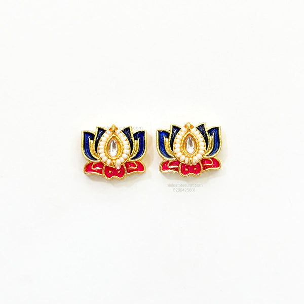Blue Lotus Meenakari Red Leaf Gold Charm D24 - 2 Pcs