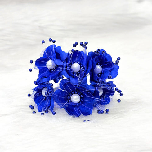 Blue Organza and Satin Flower with Pearl Spray Burgundy Artificial Flower