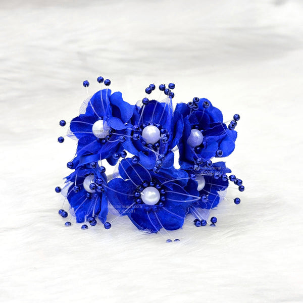 Blue Organza and Satin Flower with Pearl Spray Burgundy Artificial Flower