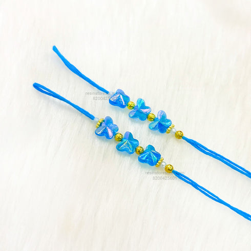 Blue Reflective Butterfly Readymade Rakhi Thread - RT8 (5 Pairs)