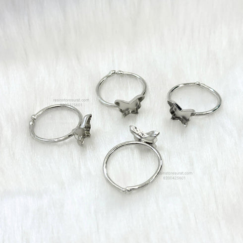 Resin Butterfly Adjustable Bezel Ring Base - Silver