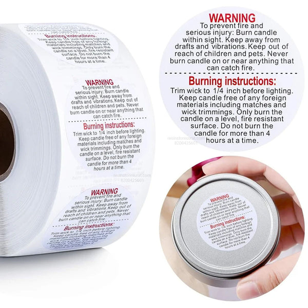 Candle Warning & Burning Instructions Sticker Roll – White