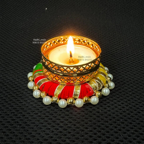 Readymade Traditional Pearl Design Multicolor T-Light Candle - 2 Pcs