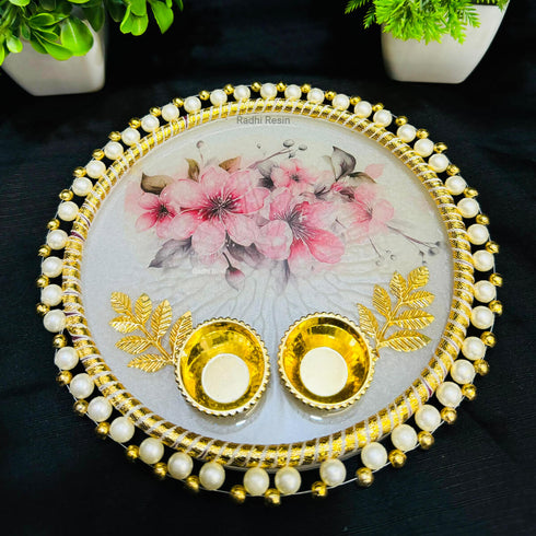 Readymade Designer Flower Resin Pooja Thali