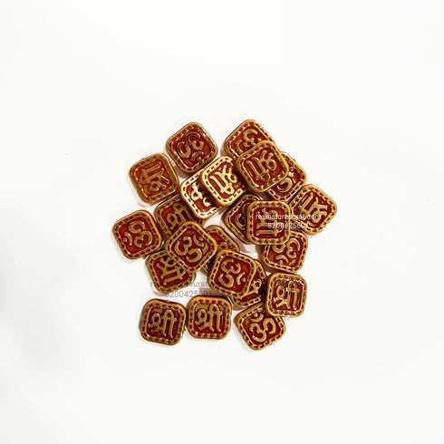 Designer Square Om Shree red Wood Rakhi Beads - RB29