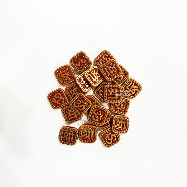Designer Square Om Shree red Wood Rakhi Beads - D
