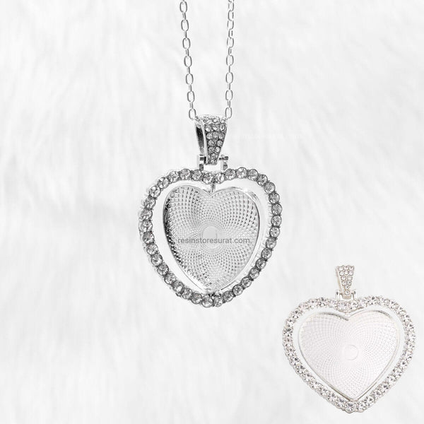 Double Sided Heart Silver Diamond Pendant