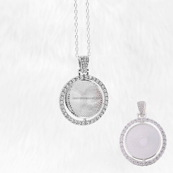 Double Sided Round Silver Diamond Pendant