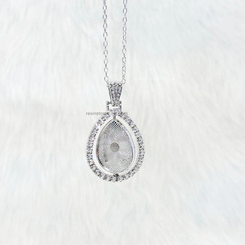 Double Sided Drop Shape Silver Diamond Pendant