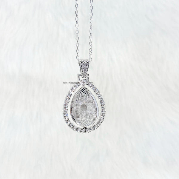Double Sided Drop Shape Silver Diamond Pendant