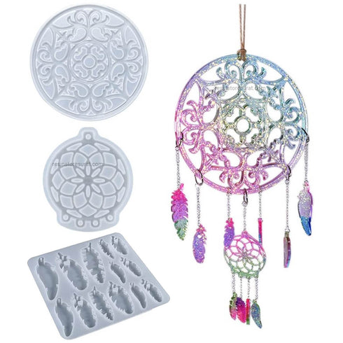 Dream Catcher Molds, Dream Catcher Silicone Molds for Epoxy Casting, Feather Mold