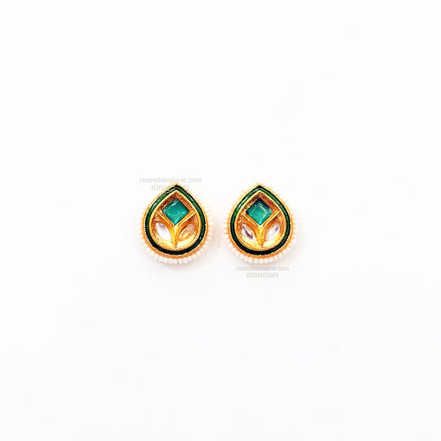 Drop Green Meenakari Kundan D28 Gold Charm - 2 Pcs
