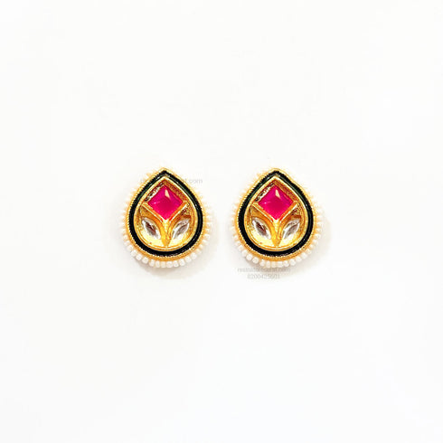 Drop Red Meenakari Kundan D29 Gold Charm - 2 Pcs