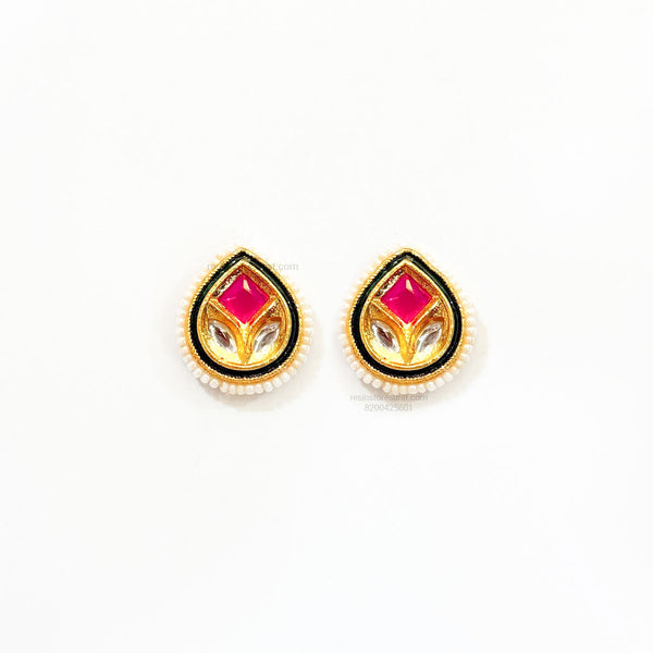 Drop Red Meenakari Kundan D29 Gold Charm - 2 Pcs