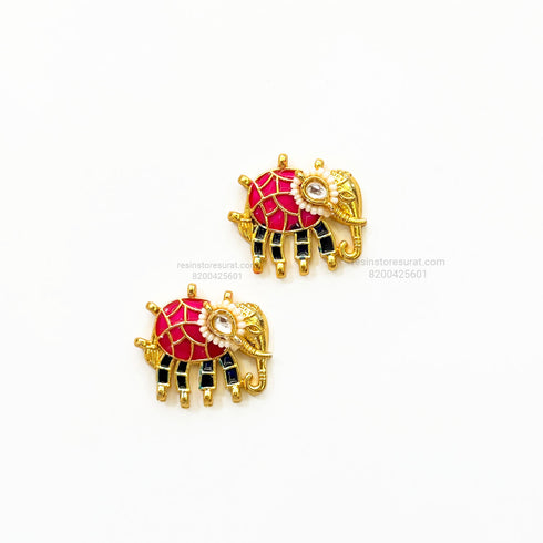 Red Elephant Meenakari Kundan Gold Charm D32 - 2 Pcs