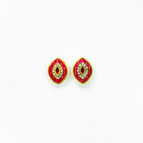 Eye Shape Red Meenakari Kundan Gold Charm D30 - 2 Pcs