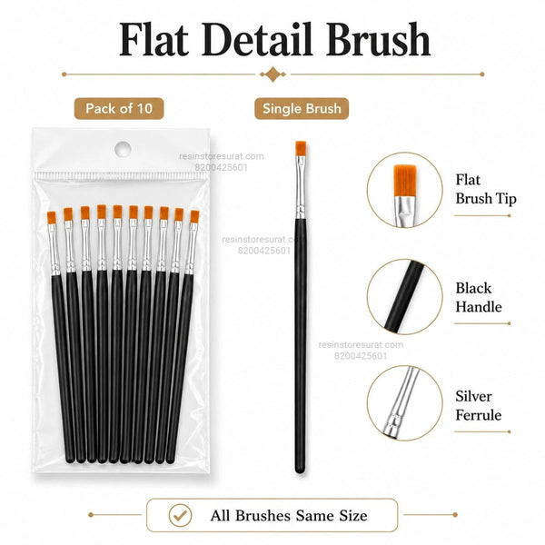 Flat Detail Brush for Painting and DIY Crafts – Pack of 10 (AB002)