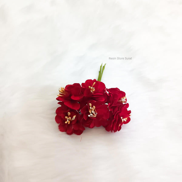 Red - 6 pcs Set Artificial Flower Bunch