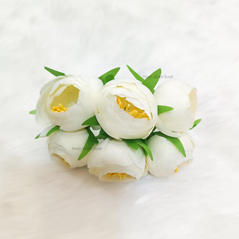 White - 6 Pieces Set Real Touch Silk Artificial Rose Flower