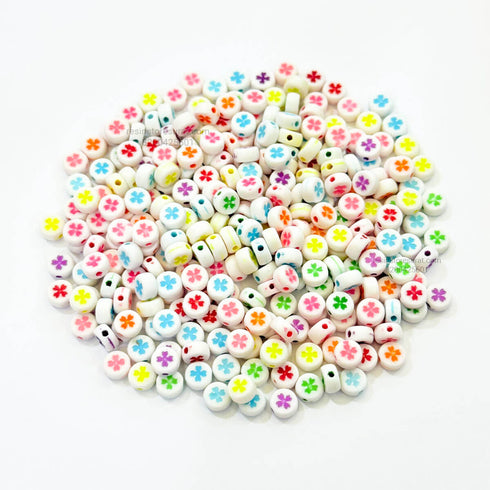 Colorful Flower White Beads