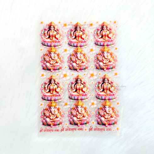 Cute Ganesh and Laxmiji 3D Uv Sticker Sheet - A6